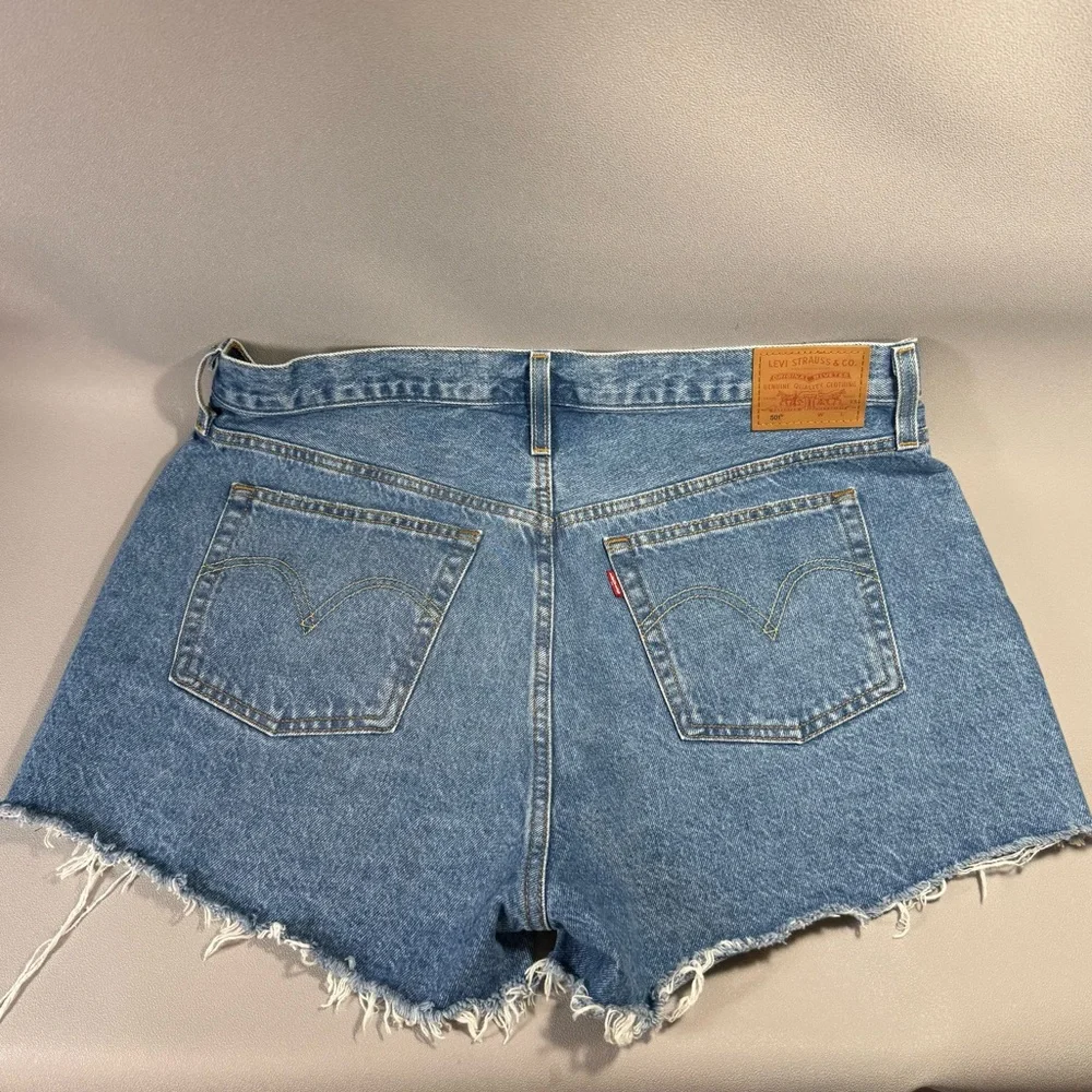 Levi's Premium 501 Blue High Rise Distressed Jean Short Cutoff Shorts NWOT